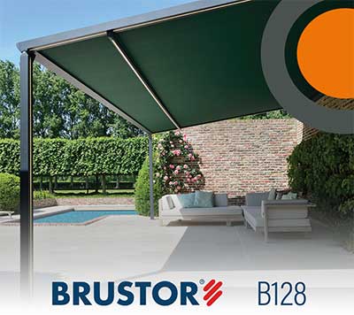 Brustor B128 textieldak, pergola zonwering, textiele overkapping, cabrio overkapping, windstabiel