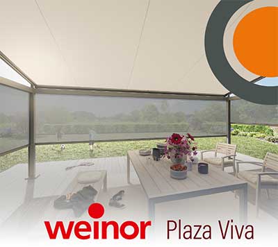 Weinor Plaza Viva textieldak, pergola zonwering, textiele overkapping, cabrio overkapping, windstabiel, voor grote terrassen,
